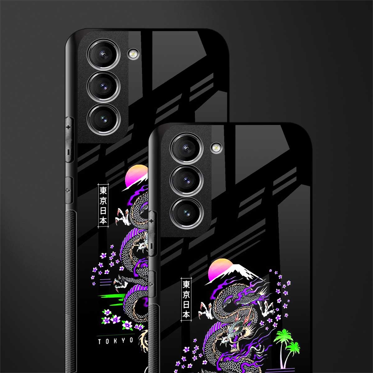 tokyo japan purple dragon black glass case for samsung galaxy s21 plus image-2