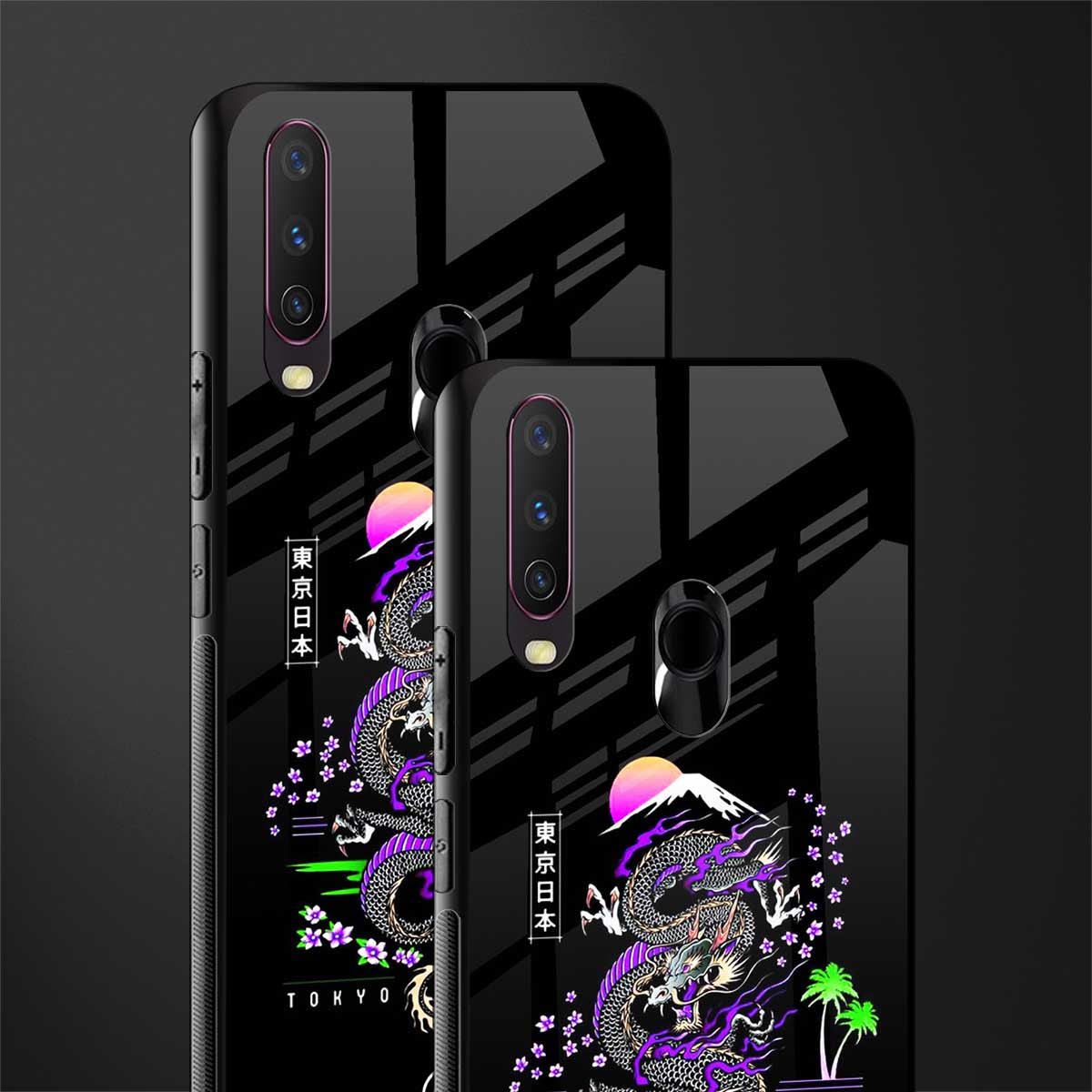 tokyo japan purple dragon black glass case for vivo y15 image-2