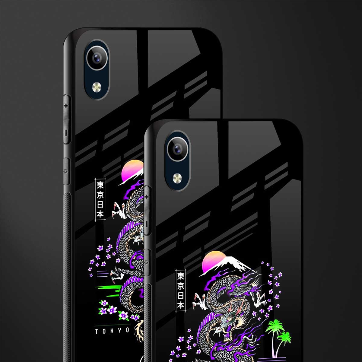 tokyo japan purple dragon black glass case for vivo y90 image-2