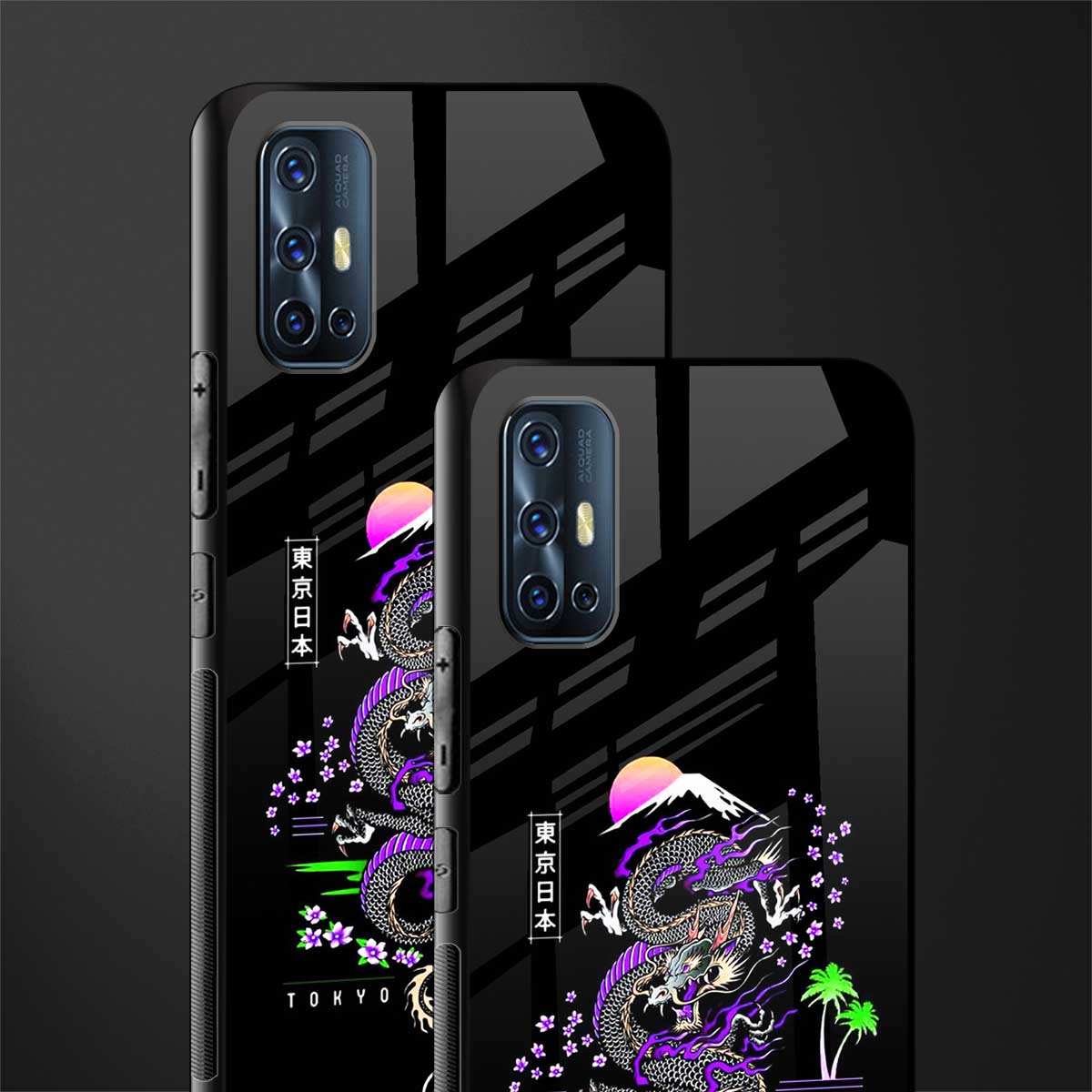 tokyo japan purple dragon black glass case for vivo v17 image-2