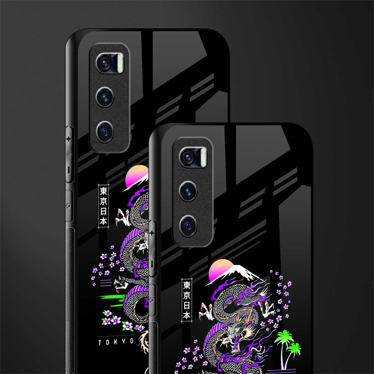 tokyo japan purple dragon black glass case for vivo v20 se image-2