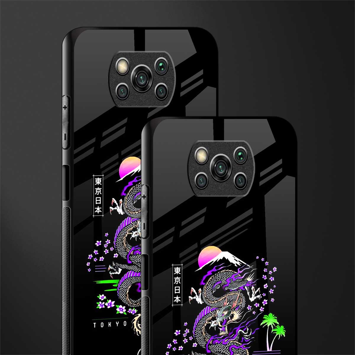 tokyo japan purple dragon black glass case for poco x3 image-2
