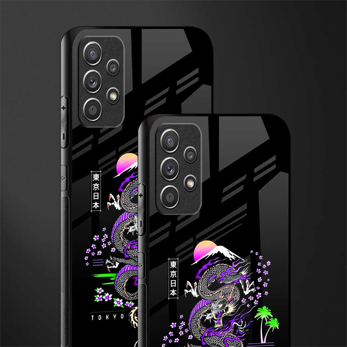 tokyo japan purple dragon black glass case for samsung galaxy a72 image-2