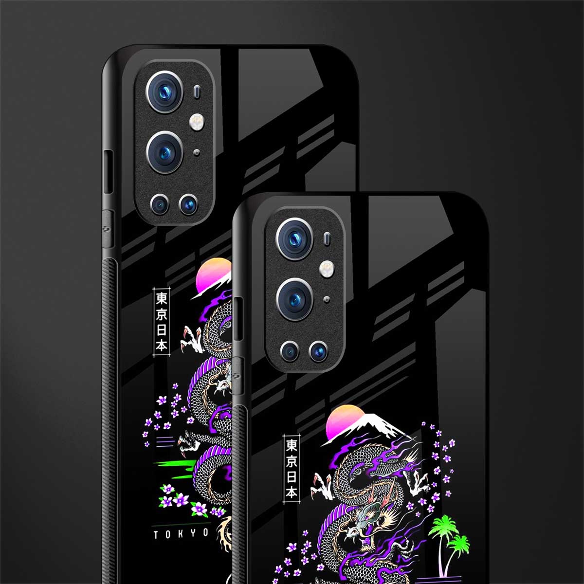 tokyo japan purple dragon black glass case for oneplus 9 pro image-2