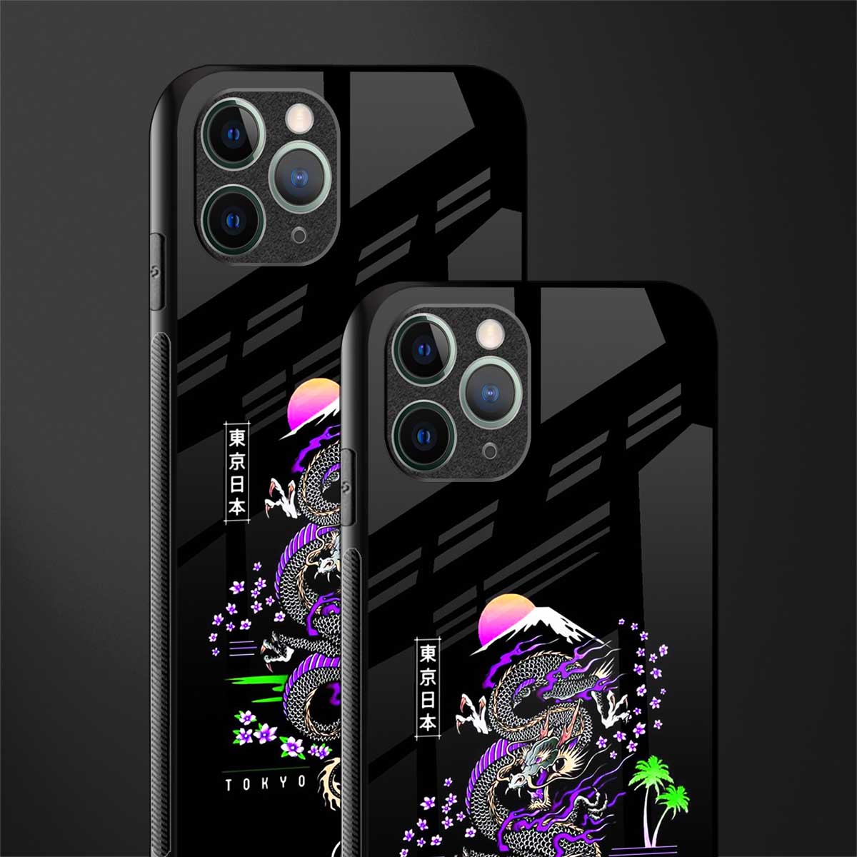 tokyo japan purple dragon black glass case for iphone 11 pro image-2