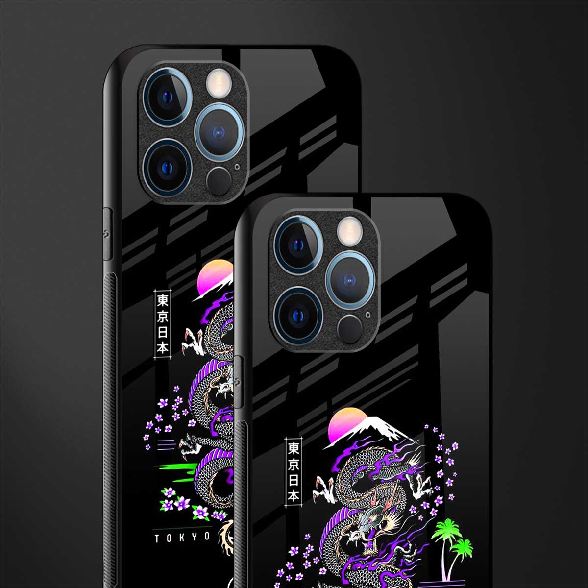 tokyo japan purple dragon black glass case for iphone 12 pro image-2