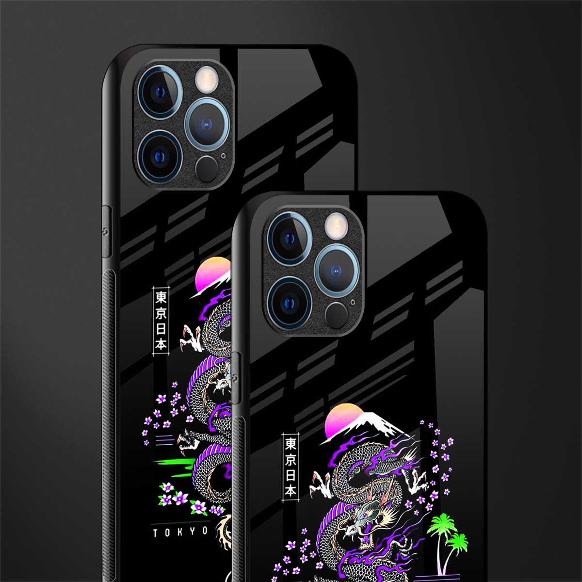 tokyo japan purple dragon black glass case for iphone 12 pro max image-2
