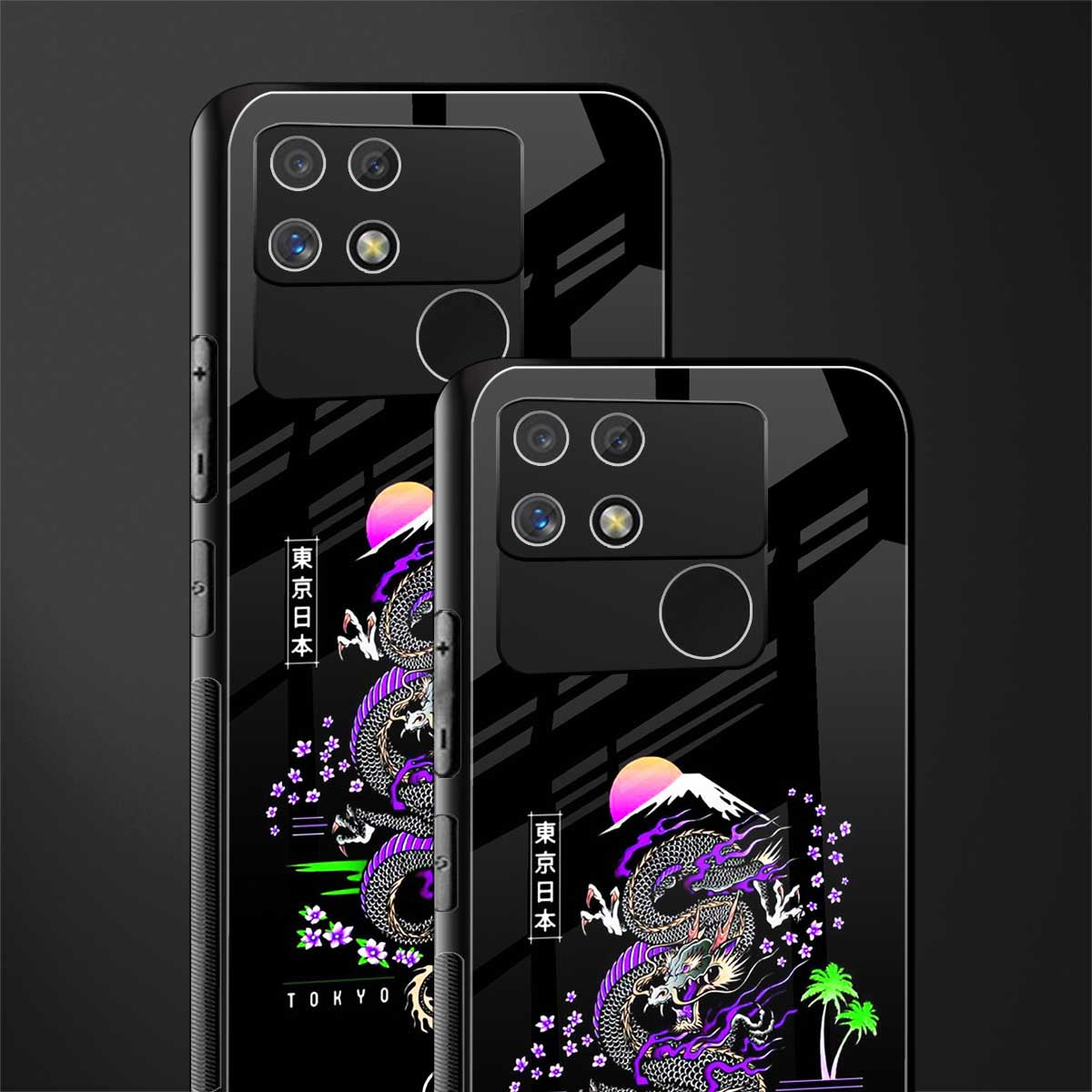 tokyo japan purple dragon black back phone cover | glass case for realme narzo 50a