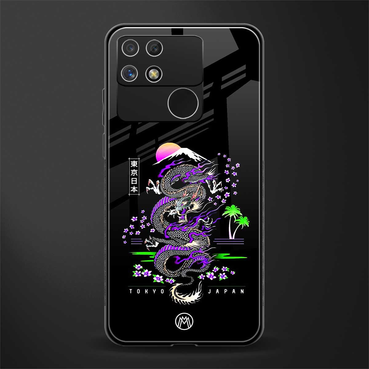 tokyo japan purple dragon black back phone cover | glass case for realme narzo 50a