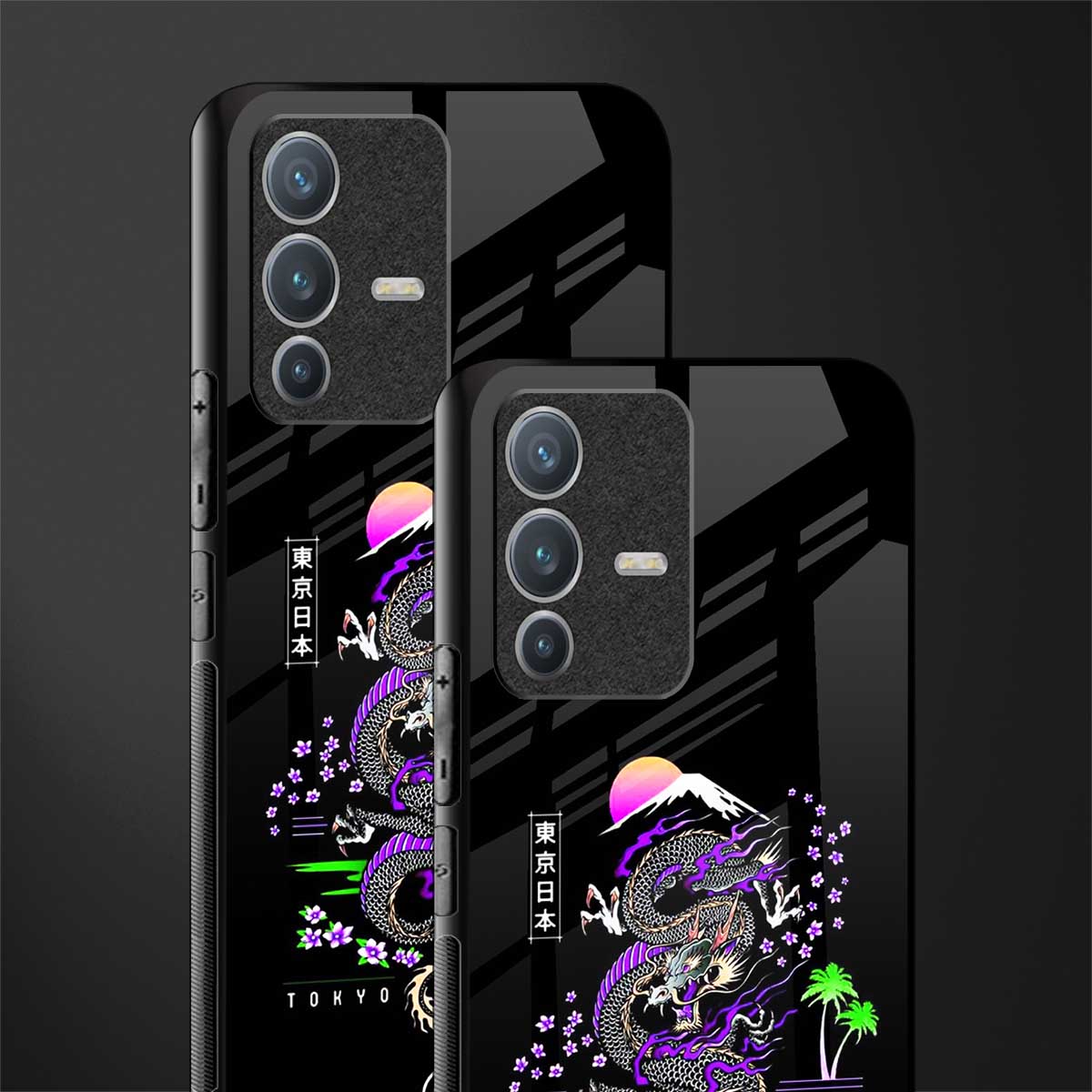 tokyo japan purple dragon black glass case for vivo v23 pro 5g image-2