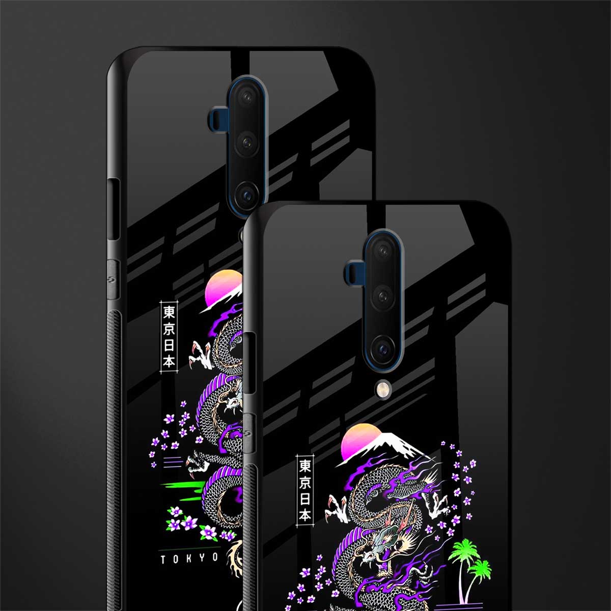 tokyo japan purple dragon black glass case for oneplus 7t pro image-2
