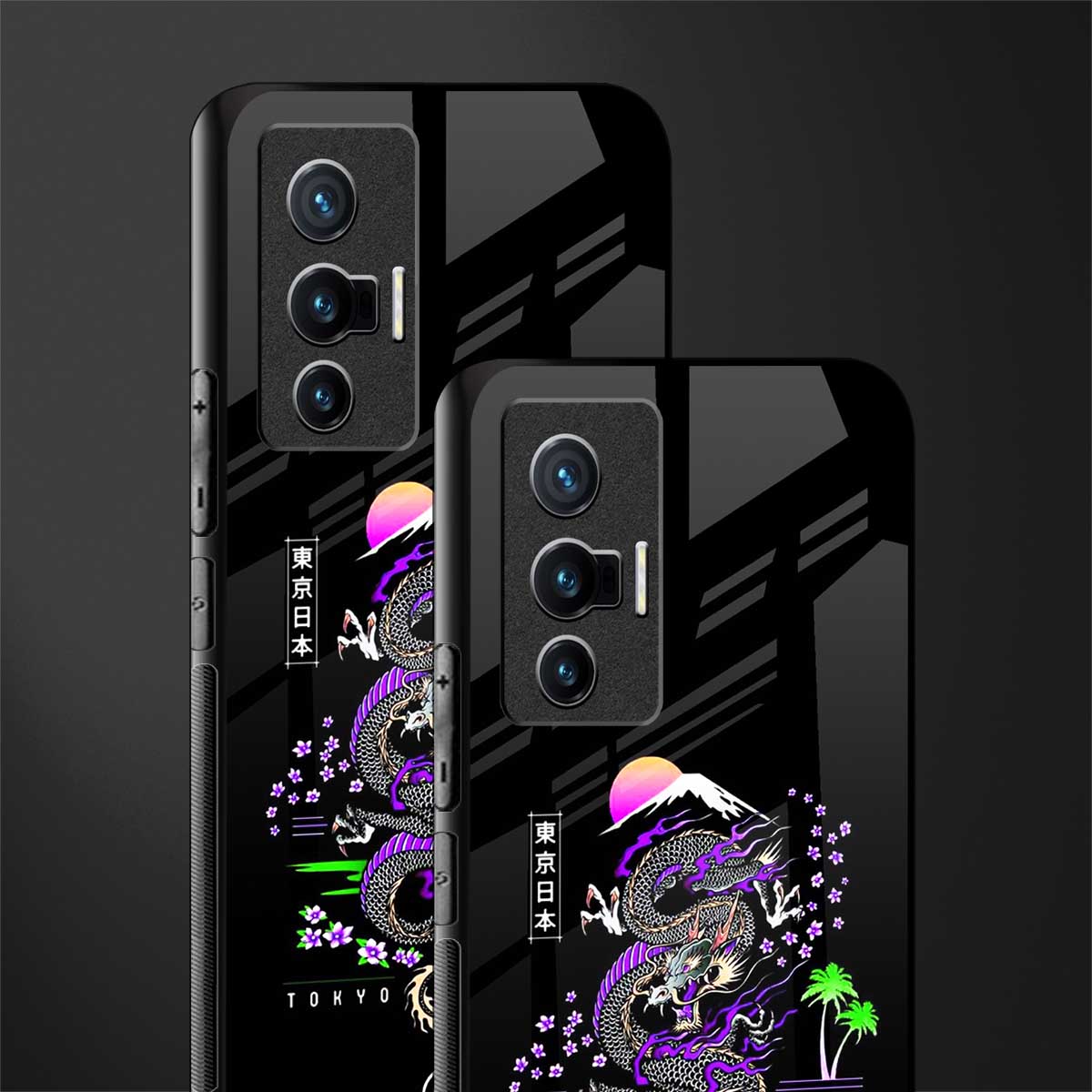 tokyo japan purple dragon black glass case for vivo x70 image-2