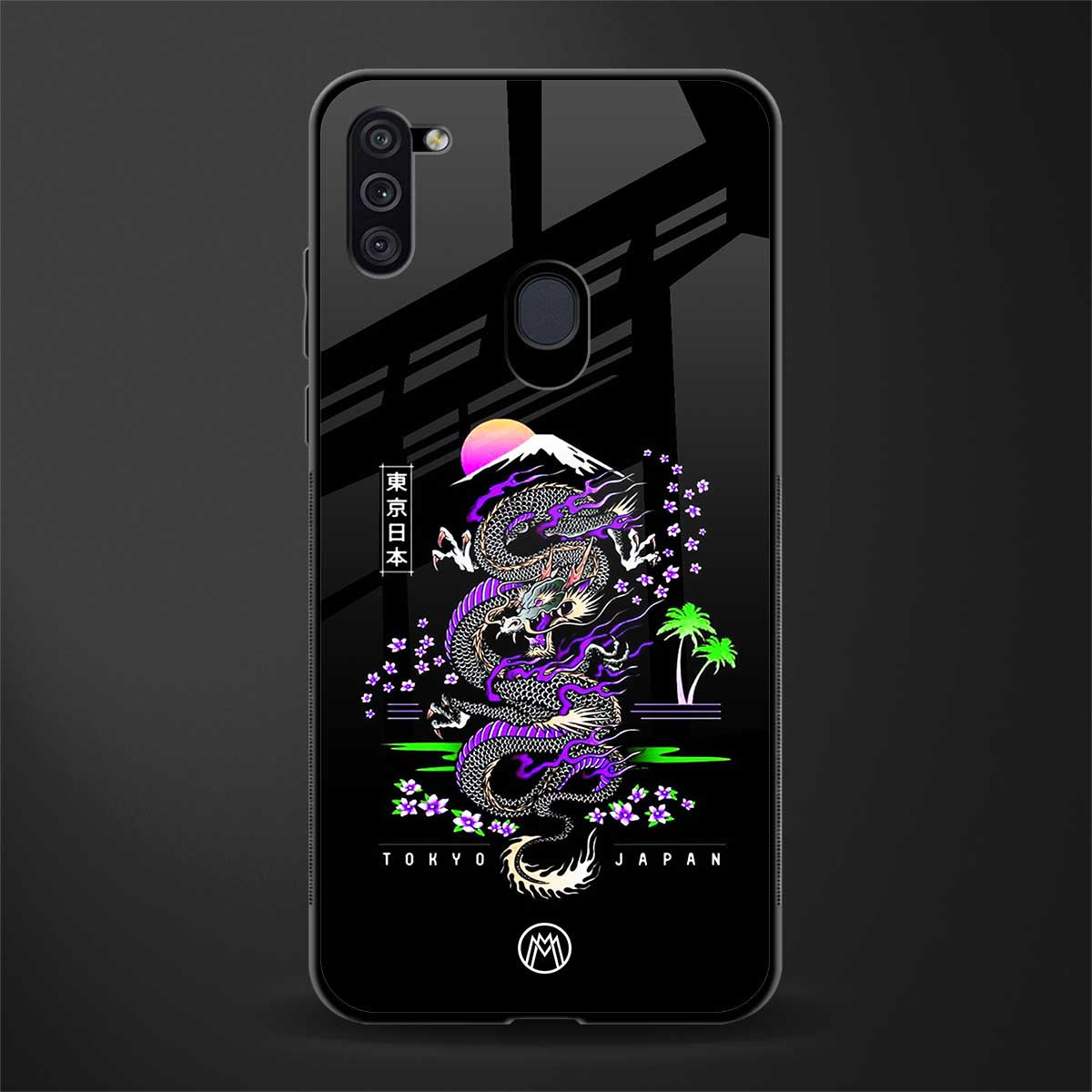 tokyo japan purple dragon black glass case for samsung galaxy m11 image