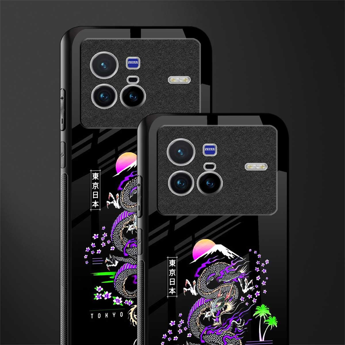 tokyo japan purple dragon black glass case for vivo x80 image-2