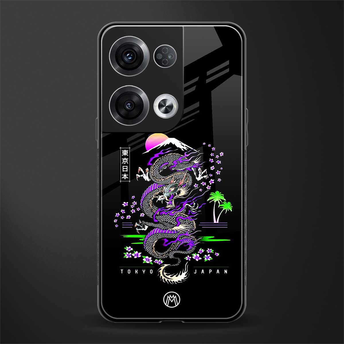 tokyo japan purple dragon black back phone cover | glass case for oppo reno 8