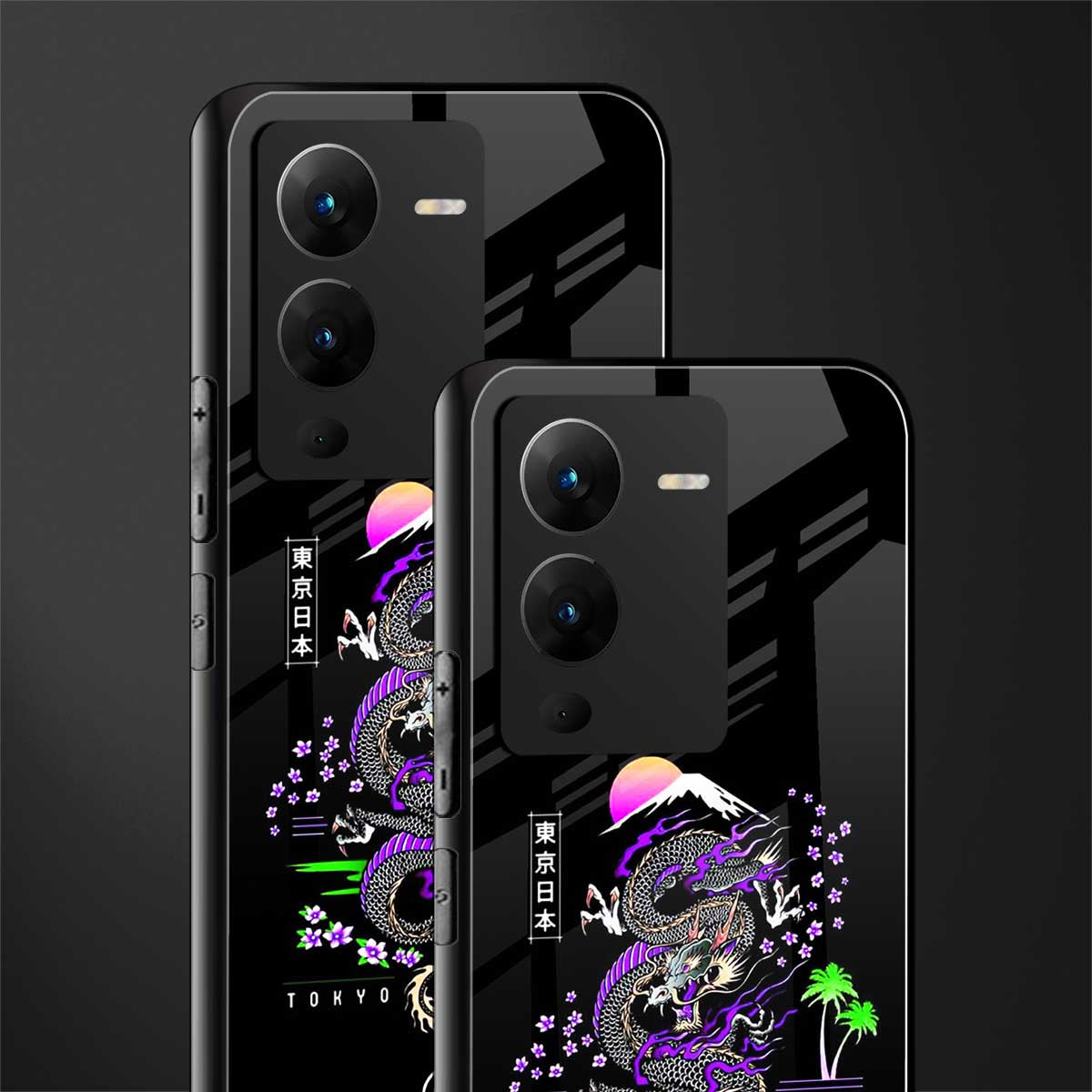 tokyo japan purple dragon black back phone cover | glass case for vivo v25 pro 5g
