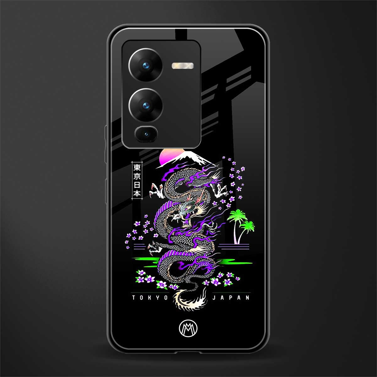 tokyo japan purple dragon black back phone cover | glass case for vivo v25 pro 5g