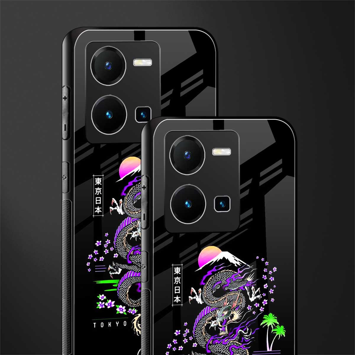 tokyo japan purple dragon black back phone cover | glass case for vivo y35 4g