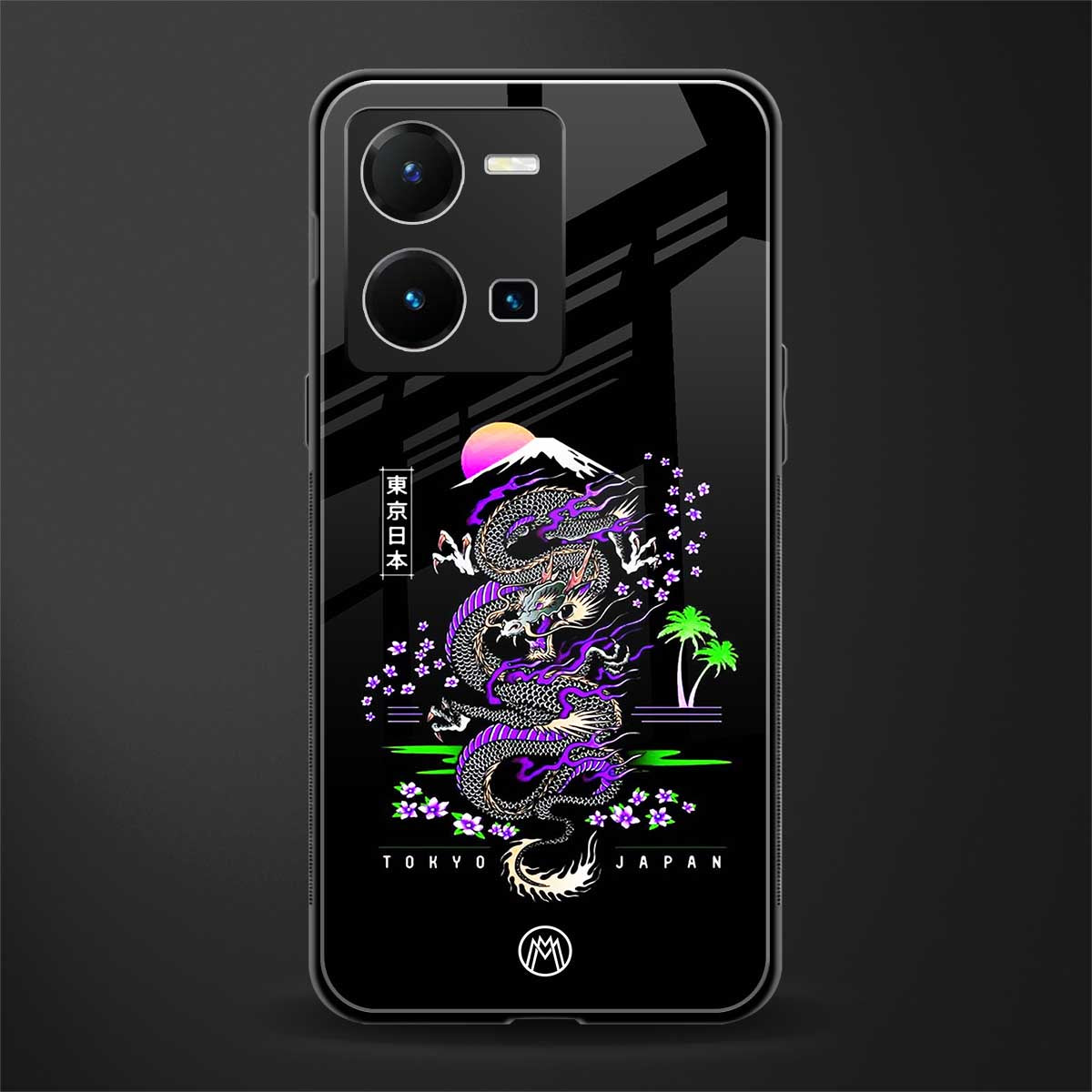 tokyo japan purple dragon black back phone cover | glass case for vivo y35 4g