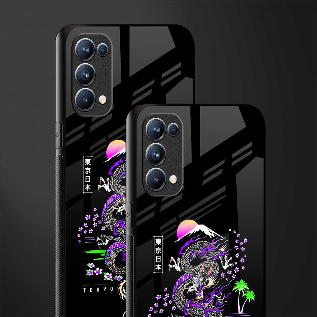 tokyo japan purple dragon black back phone cover | glass case for oppo reno 5