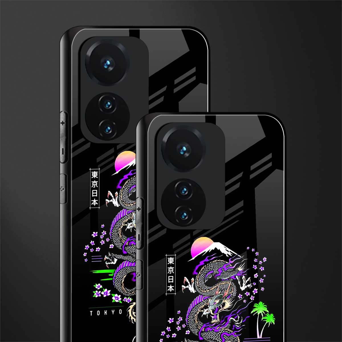 tokyo japan purple dragon black back phone cover | glass case for vivo t1 44w 4g