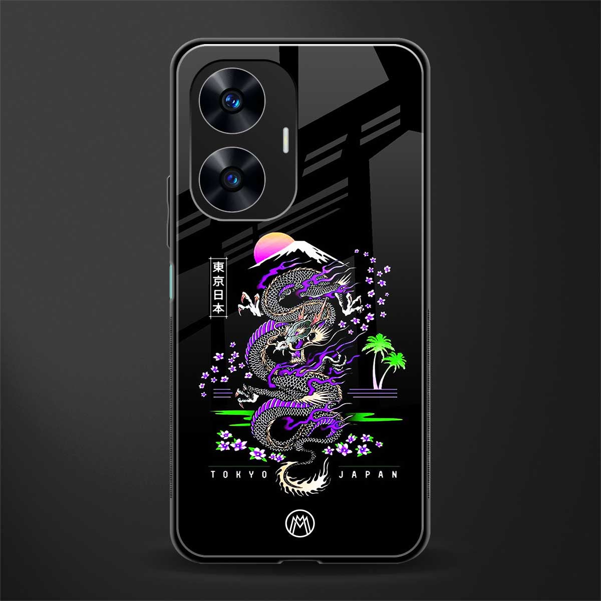 tokyo japan purple dragon black back phone cover | glass case for realme c55