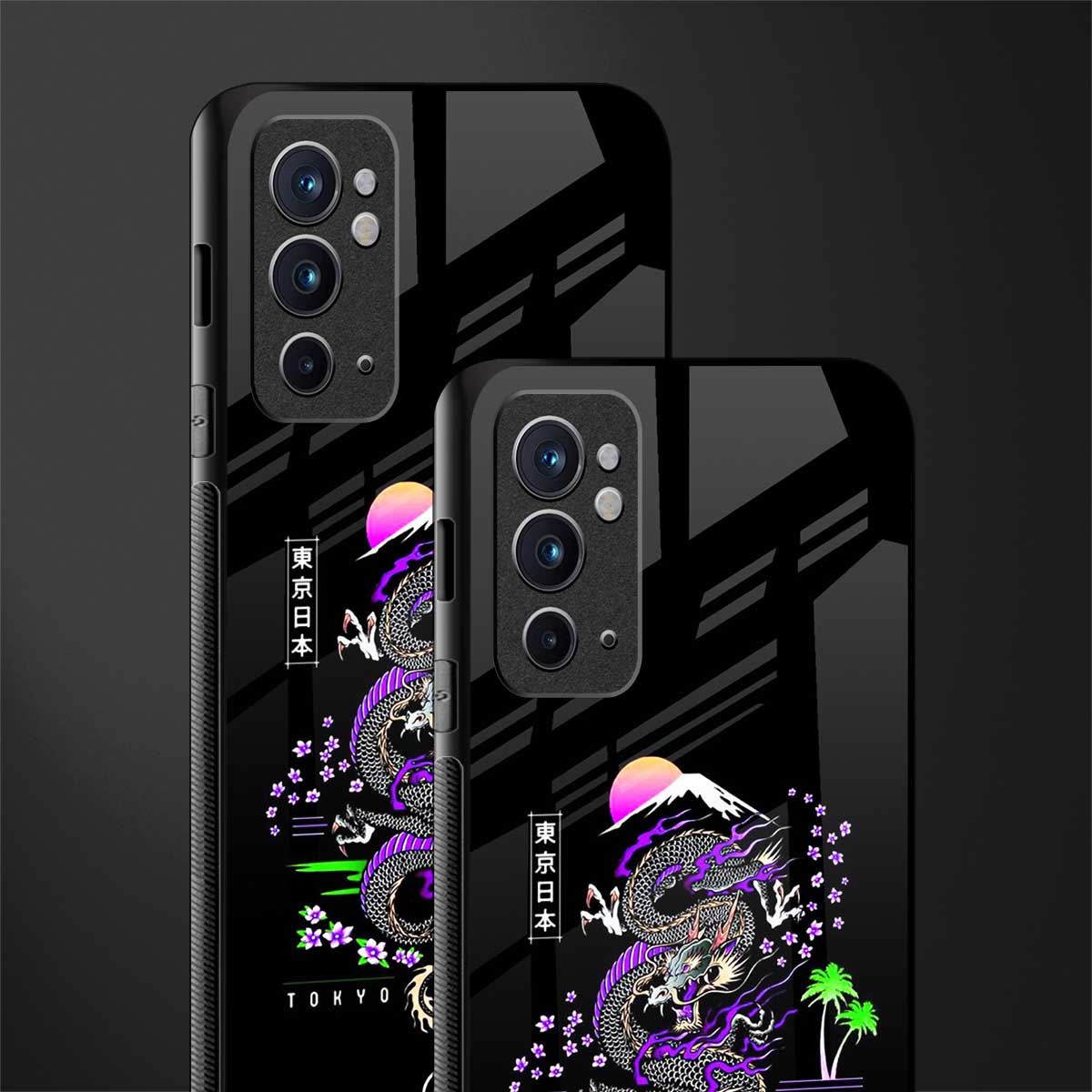 tokyo japan purple dragon black glass case for oneplus 9rt image-2