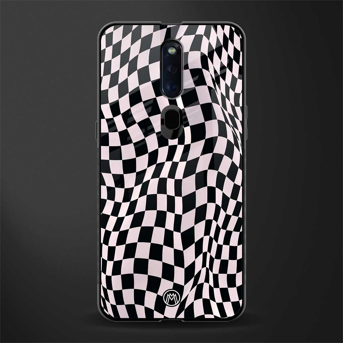 trippy b&w check pattern glass case for oppo f11 pro image