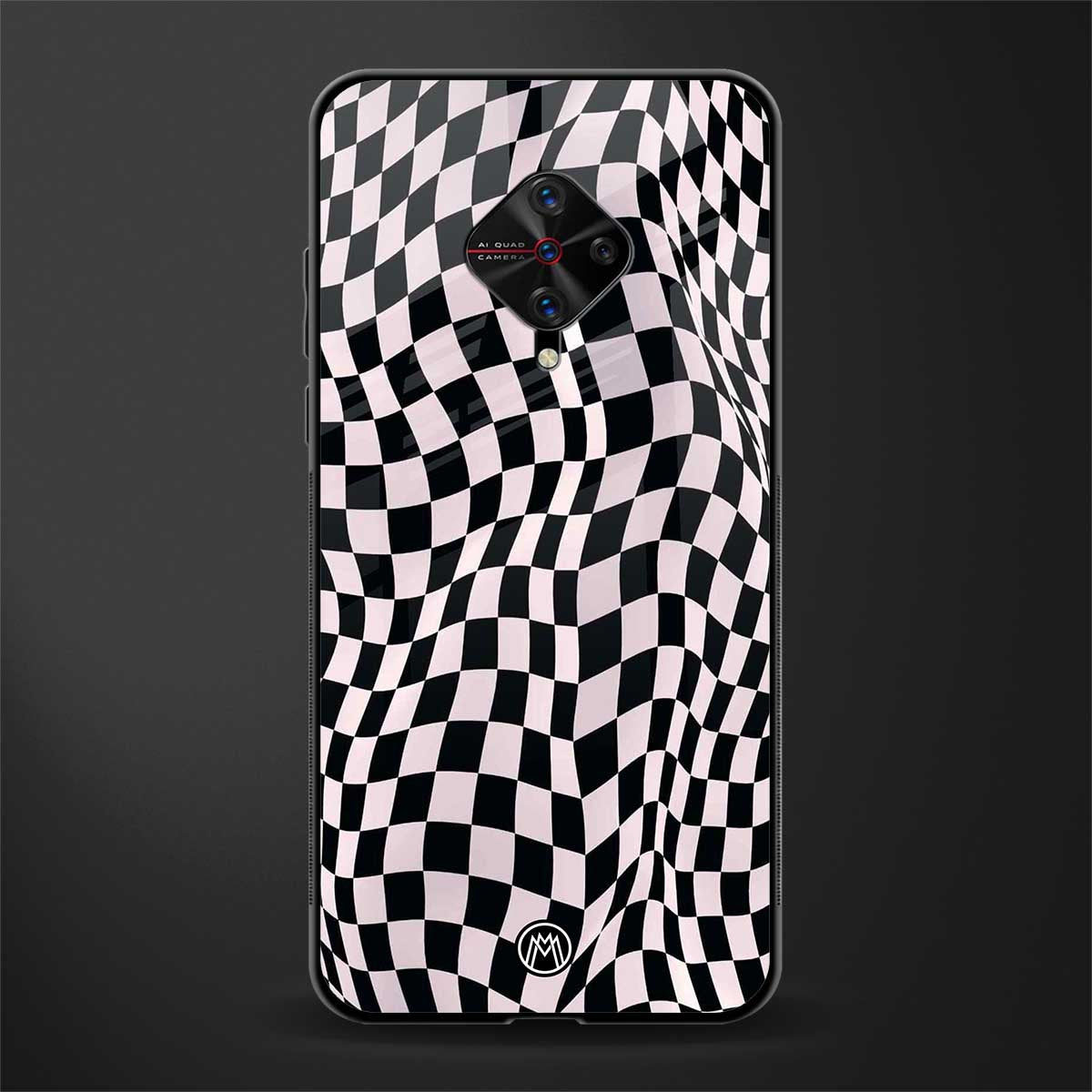 trippy b&w check pattern glass case for vivo s1 pro image