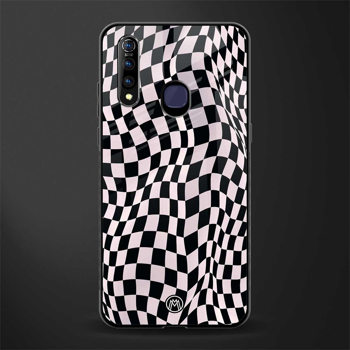 trippy b&w check pattern glass case for vivo z1 pro image