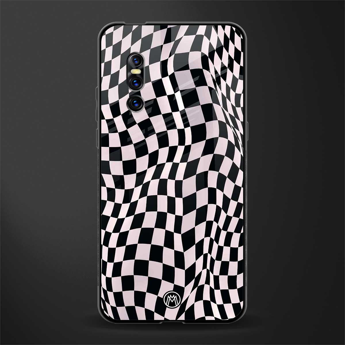 trippy b&w check pattern glass case for vivo v15 pro image