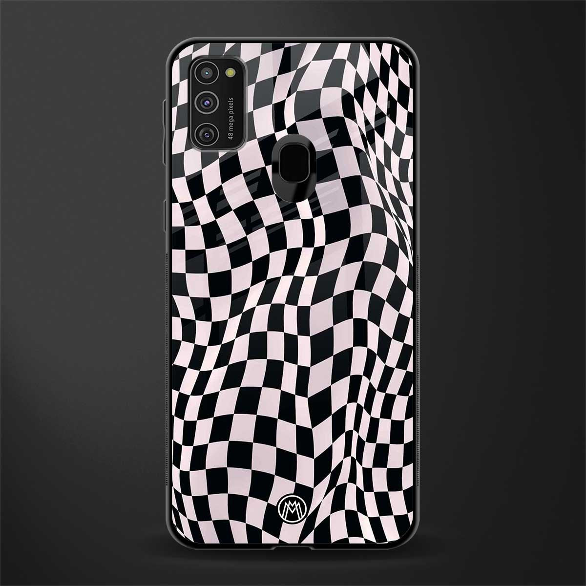 trippy b&w check pattern glass case for samsung galaxy m21 image