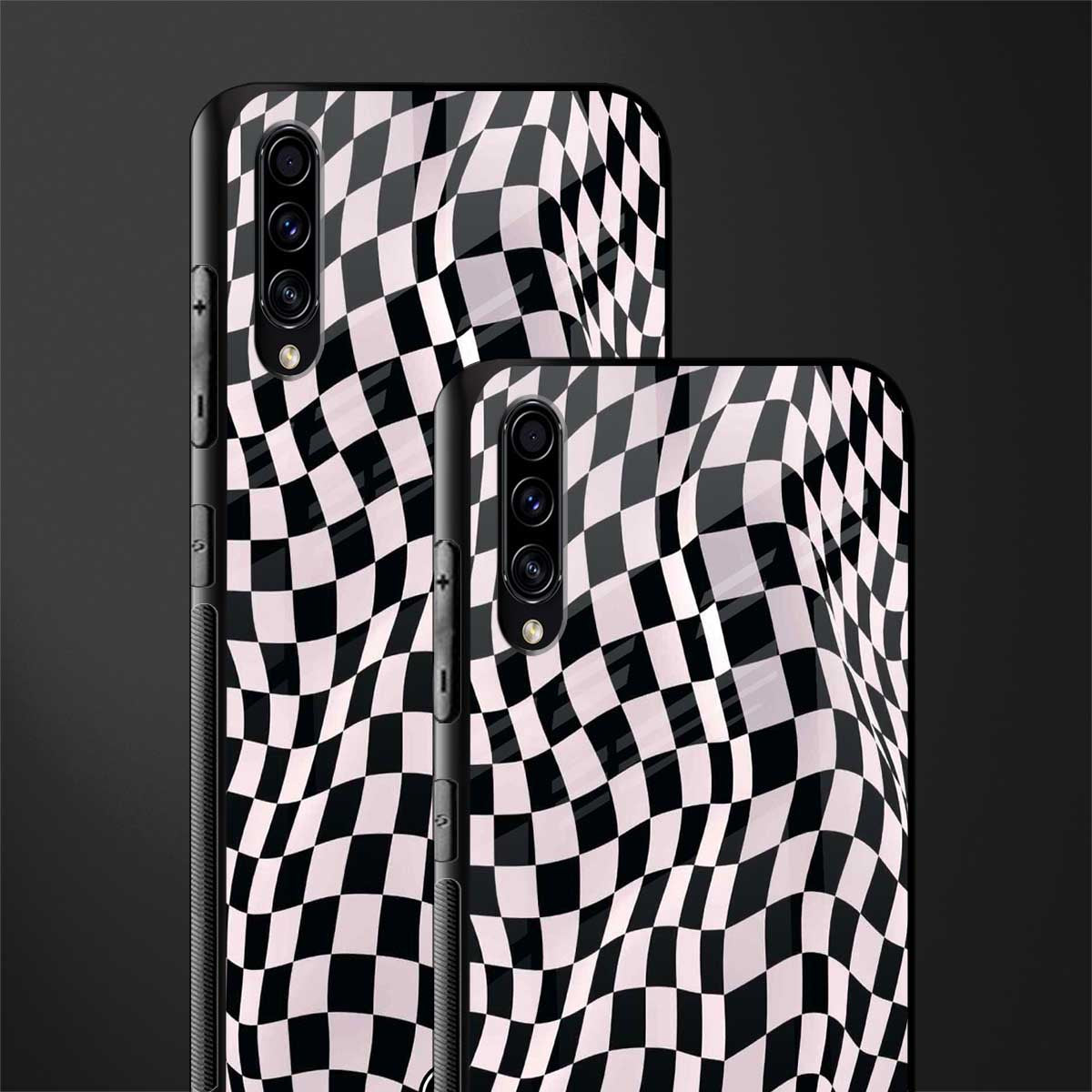 trippy b&w check pattern glass case for samsung galaxy a30s image-2