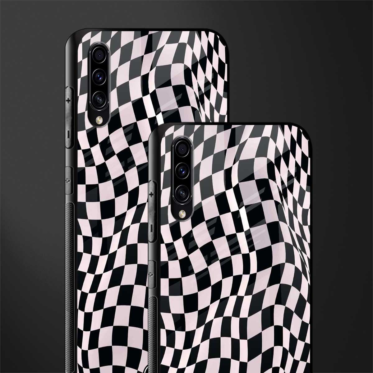 trippy b&w check pattern glass case for samsung galaxy a70 image-2