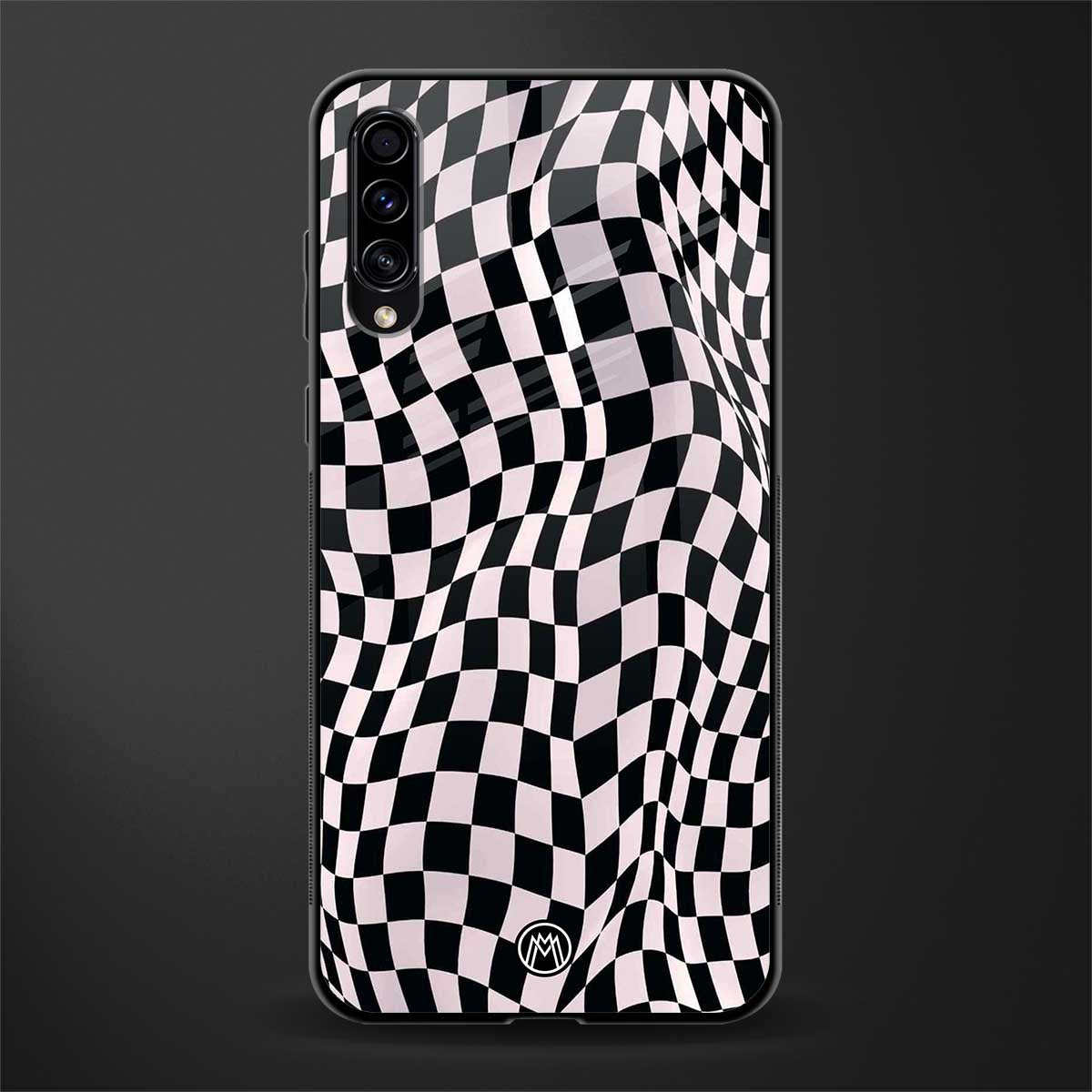 trippy b&w check pattern glass case for samsung galaxy a70 image