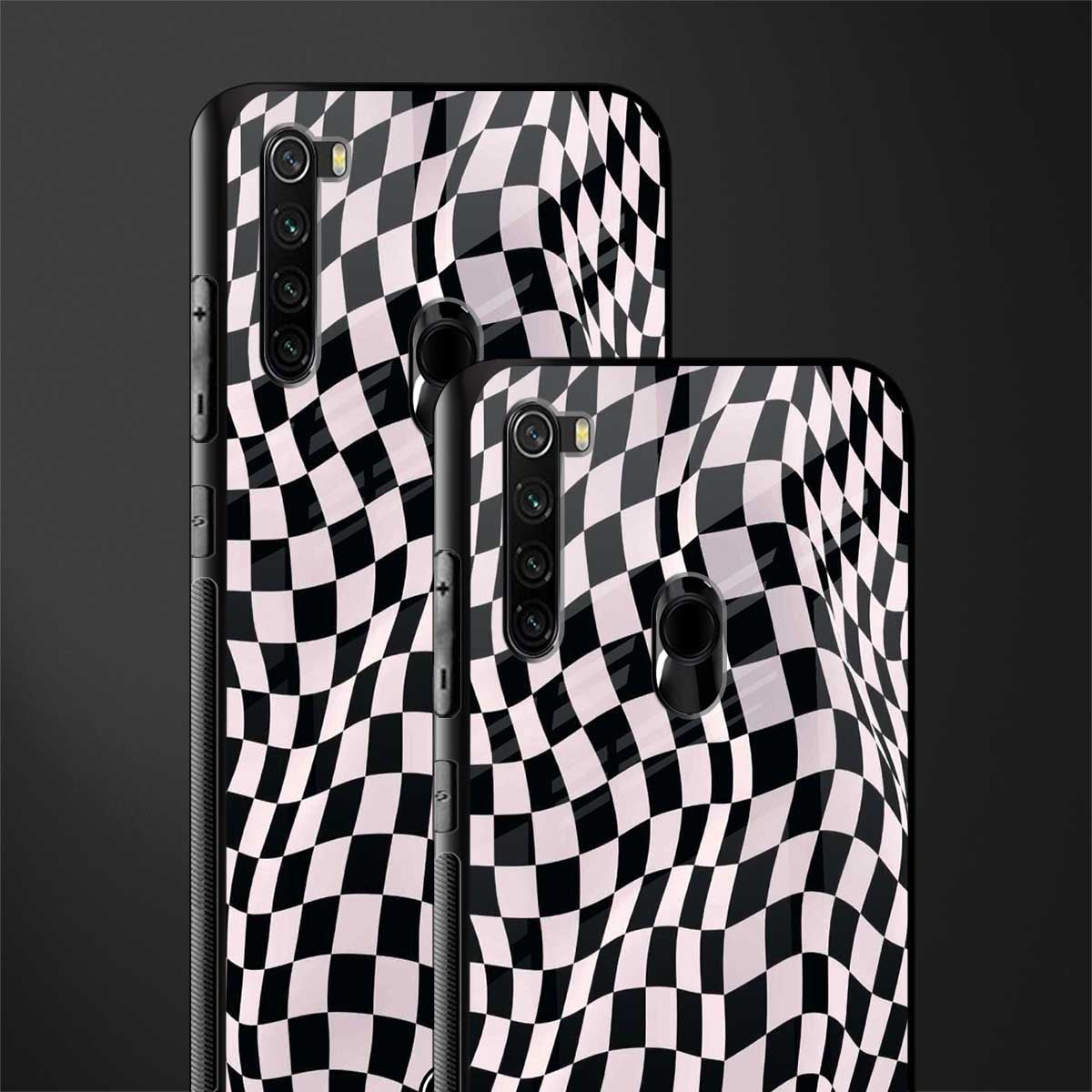 trippy b&w check pattern glass case for redmi note 8 image-2
