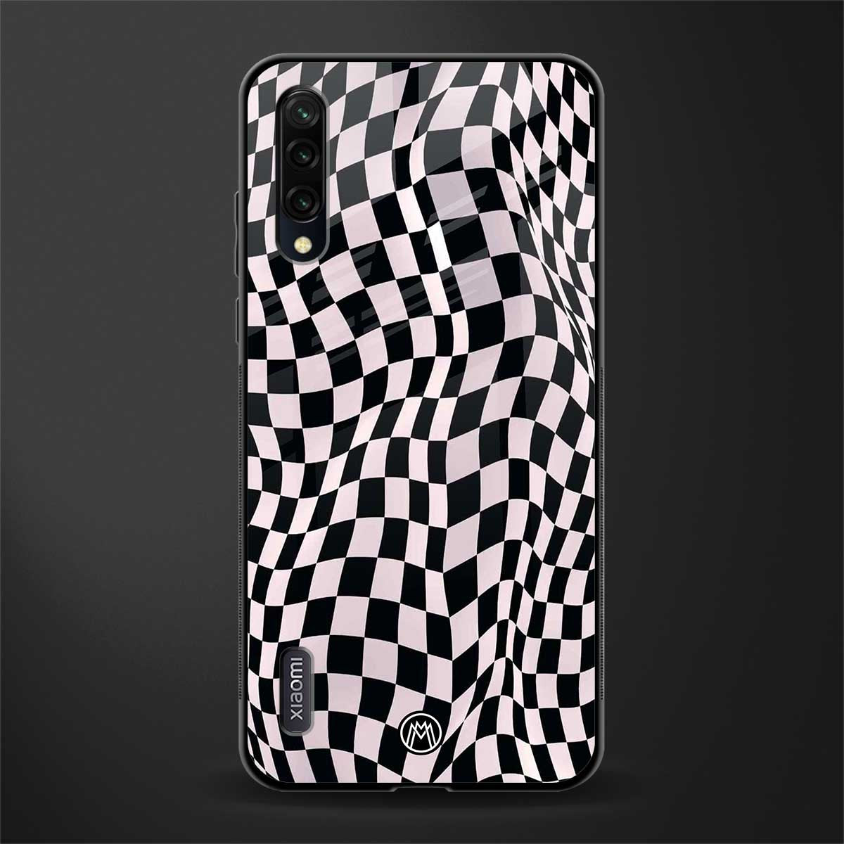 trippy b&w check pattern glass case for mi a3 redmi a3 image