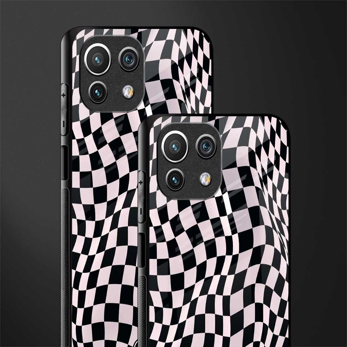 trippy b&w check pattern glass case for mi 11 lite image-2