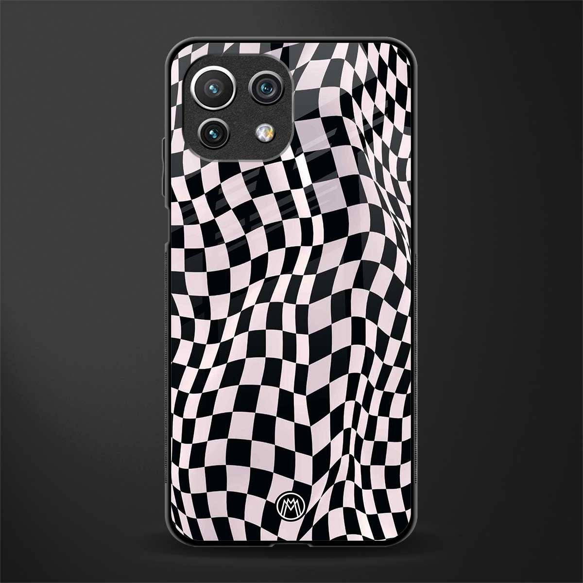 trippy b&w check pattern glass case for mi 11 lite image