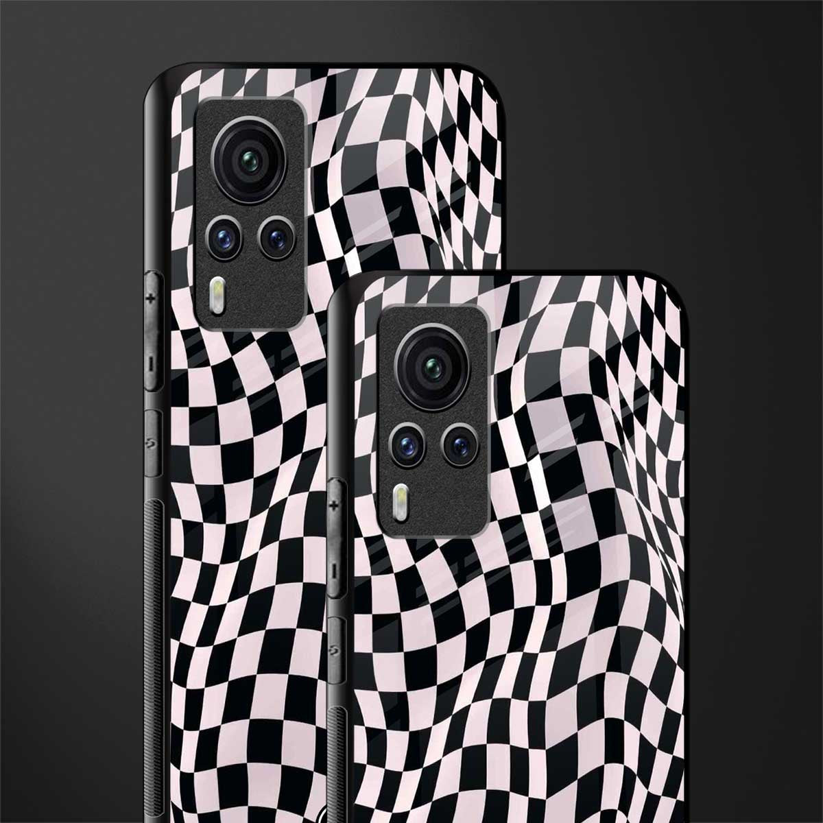 trippy b&w check pattern glass case for vivo x60 pro image-2