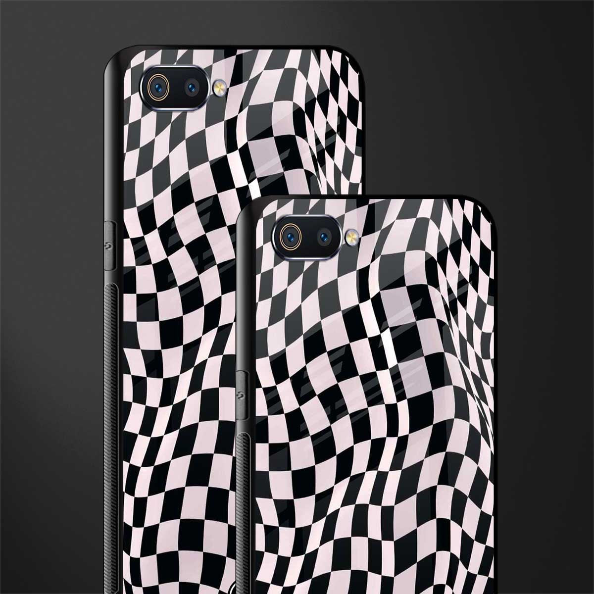 trippy b&w check pattern glass case for oppo a1k image-2