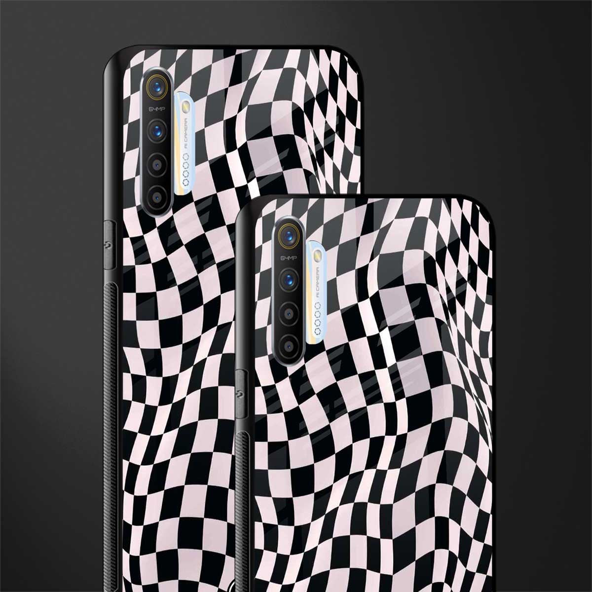 trippy b&w check pattern glass case for realme x2 image-2