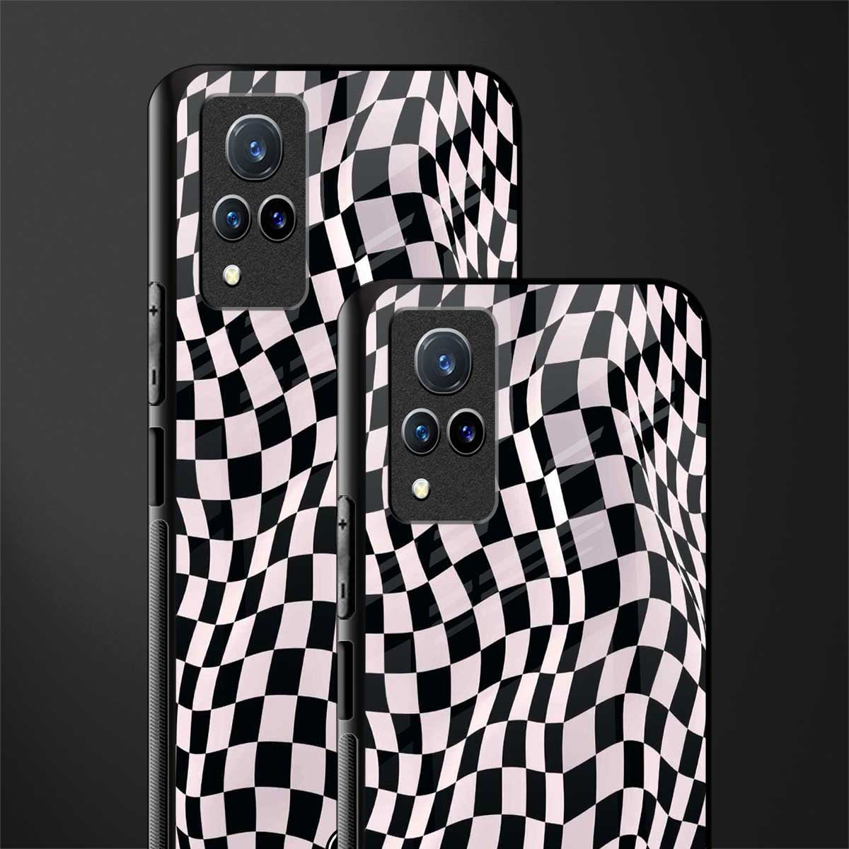 trippy b&w check pattern glass case for vivo v21 5g image-2