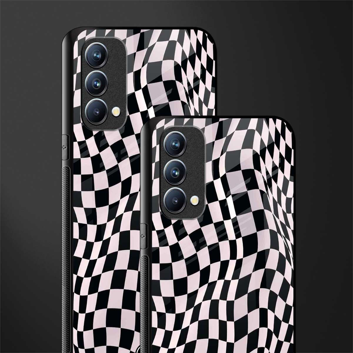 trippy b&w check pattern glass case for oppo f19 image-2