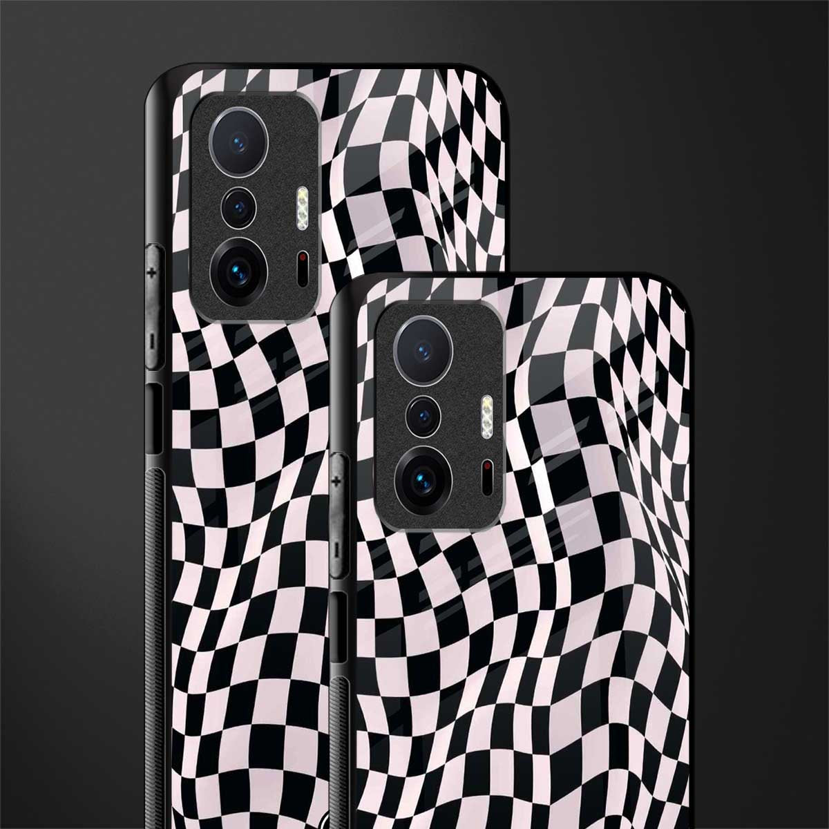 trippy b&w check pattern glass case for mi 11t pro 5g image-2