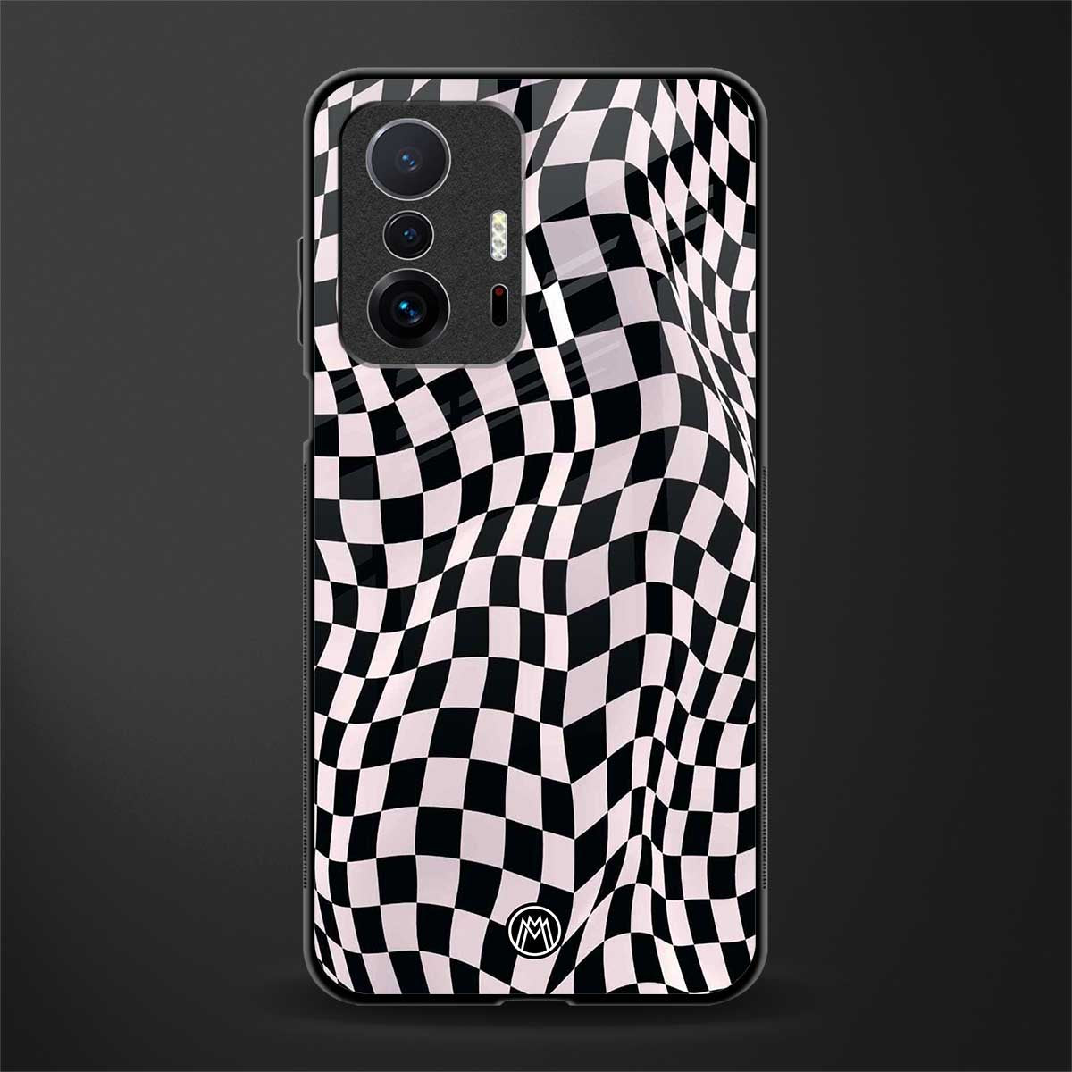 trippy b&w check pattern glass case for mi 11t pro 5g image
