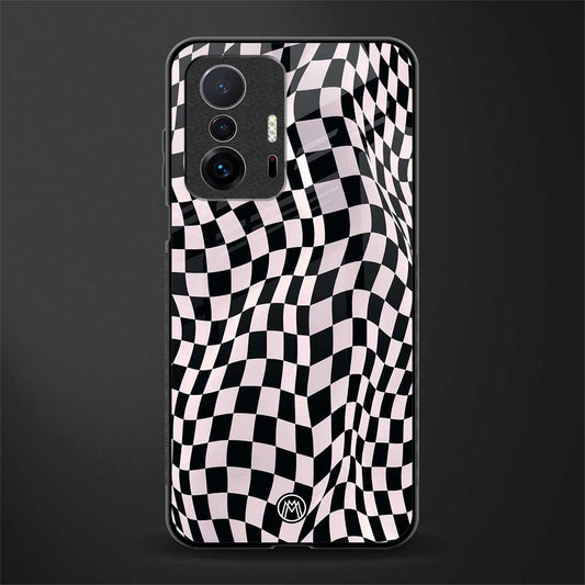 trippy b&w check pattern glass case for mi 11t pro 5g image