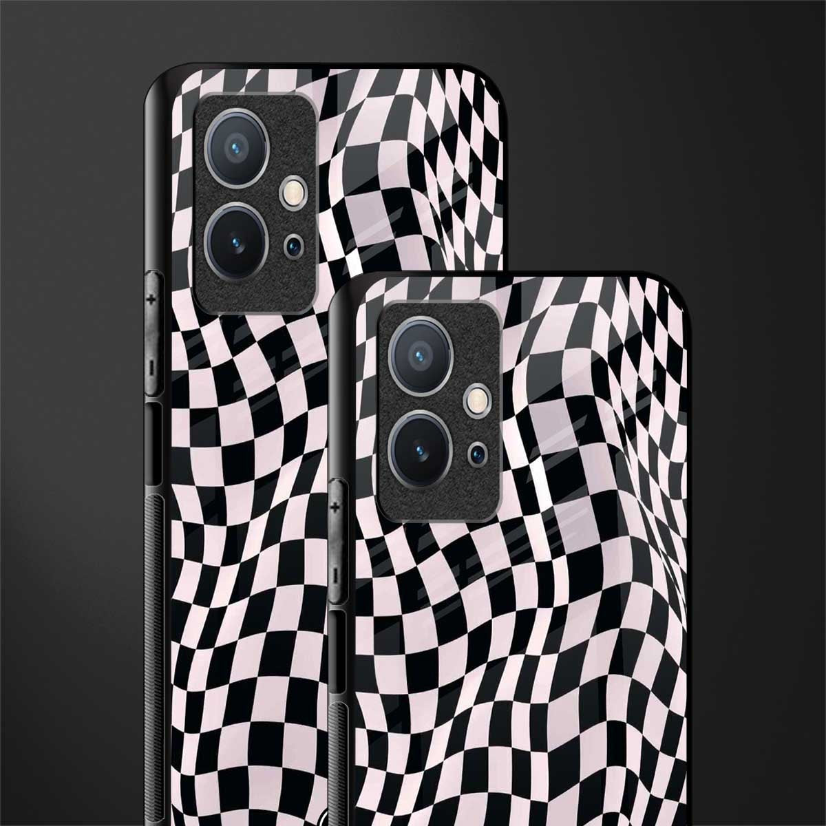 trippy b&w check pattern glass case for vivo y75 5g image-2
