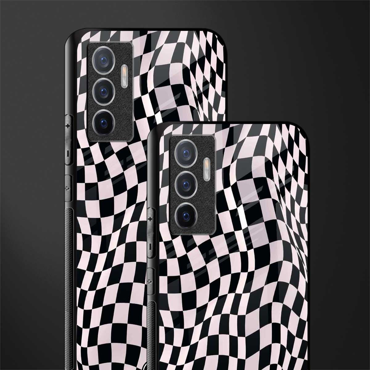 trippy b&w check pattern glass case for vivo v23e image-2