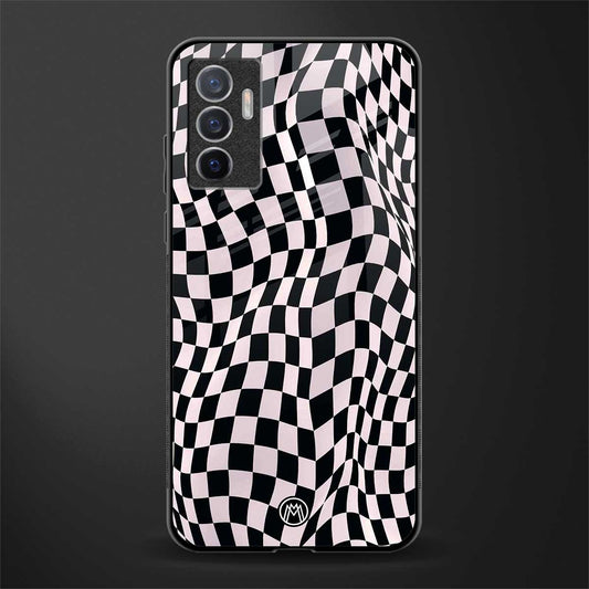 trippy b&w check pattern glass case for vivo v23e image